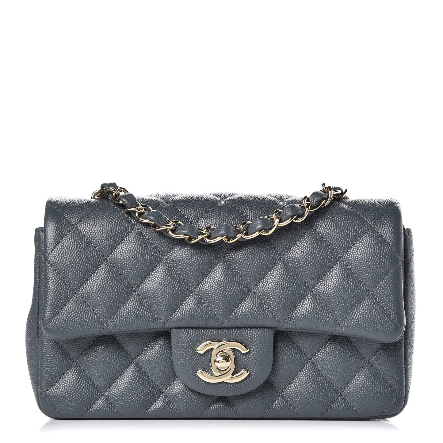 Caviar Quilted Mini Rectangular Flap Dark Grey