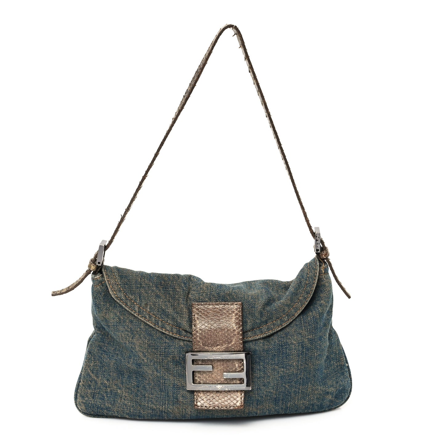 Denim Snakeskin Mama Baguette Blue