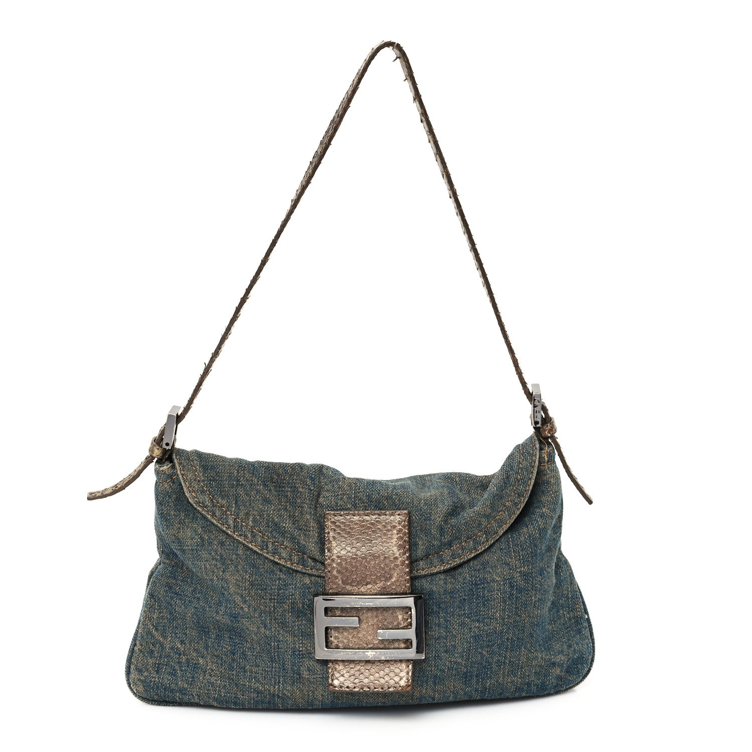 Fendi Denim Snakeskin Mama Baguette Blue 1 of 10