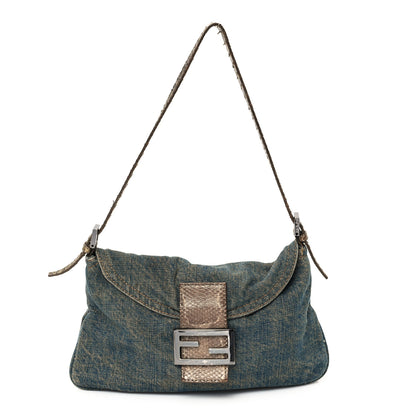 Fendi Denim Snakeskin Mama Baguette Blue 1 of 10