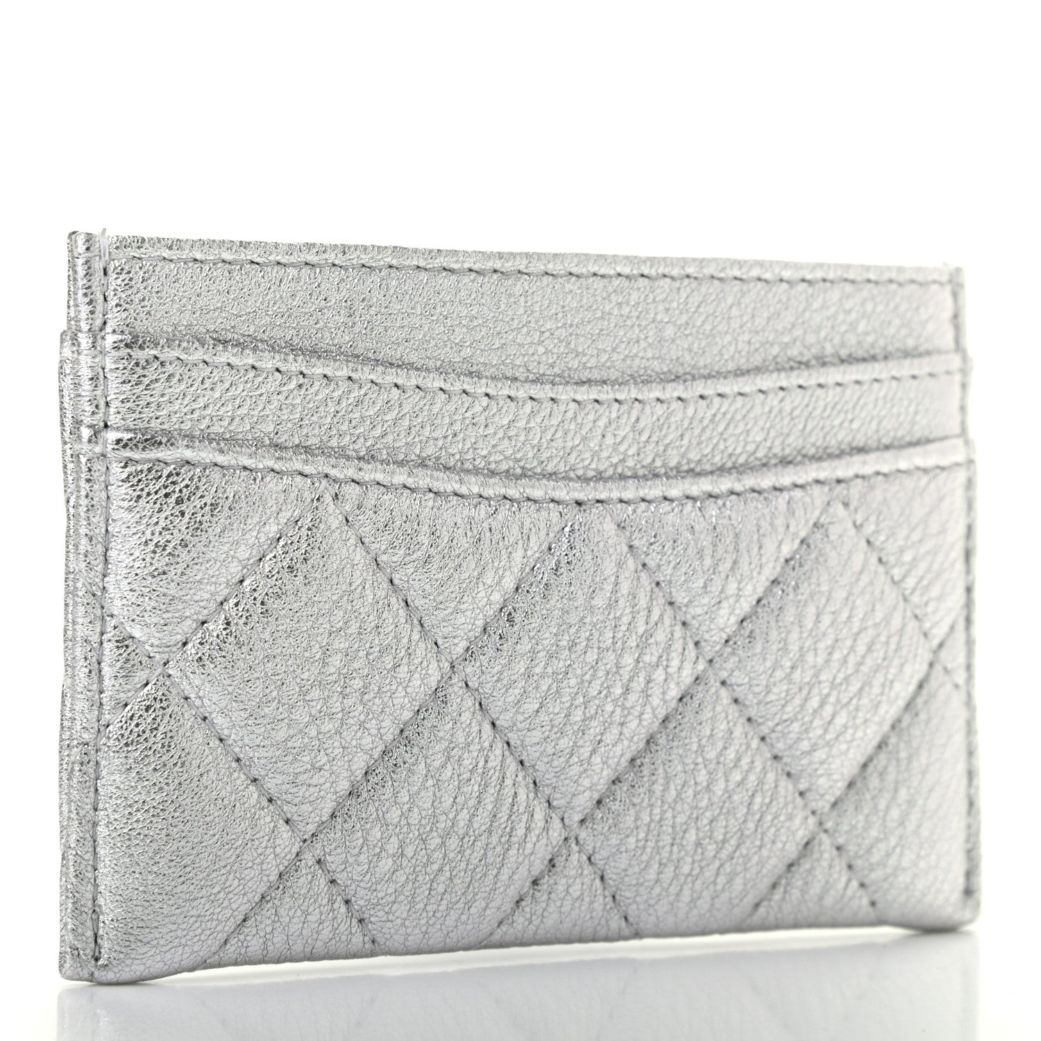 Chanel Metallic Lambskin Quilted Card Holder Silver 3 of 8