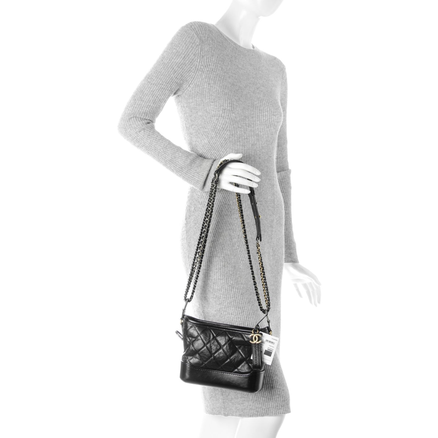 Aged Calfskin Quilted Small Gabrielle Hobo Black