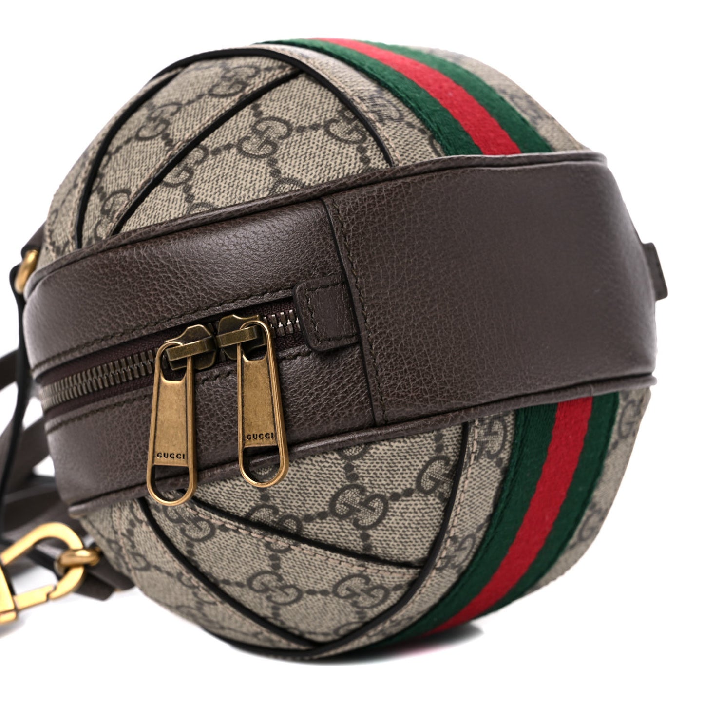 GG Supreme Monogram Textured Dollar Calfskin Web Mini Ophidia Basketball Shaped Shoulder Bag Beige Ebony New Acero
