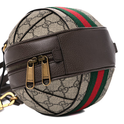 Gucci GG Supreme Monogram Textured Dollar Calfskin Web Mini Ophidia Basketball Shaped Shoulder Bag Beige Ebony New Acero 9 of 10