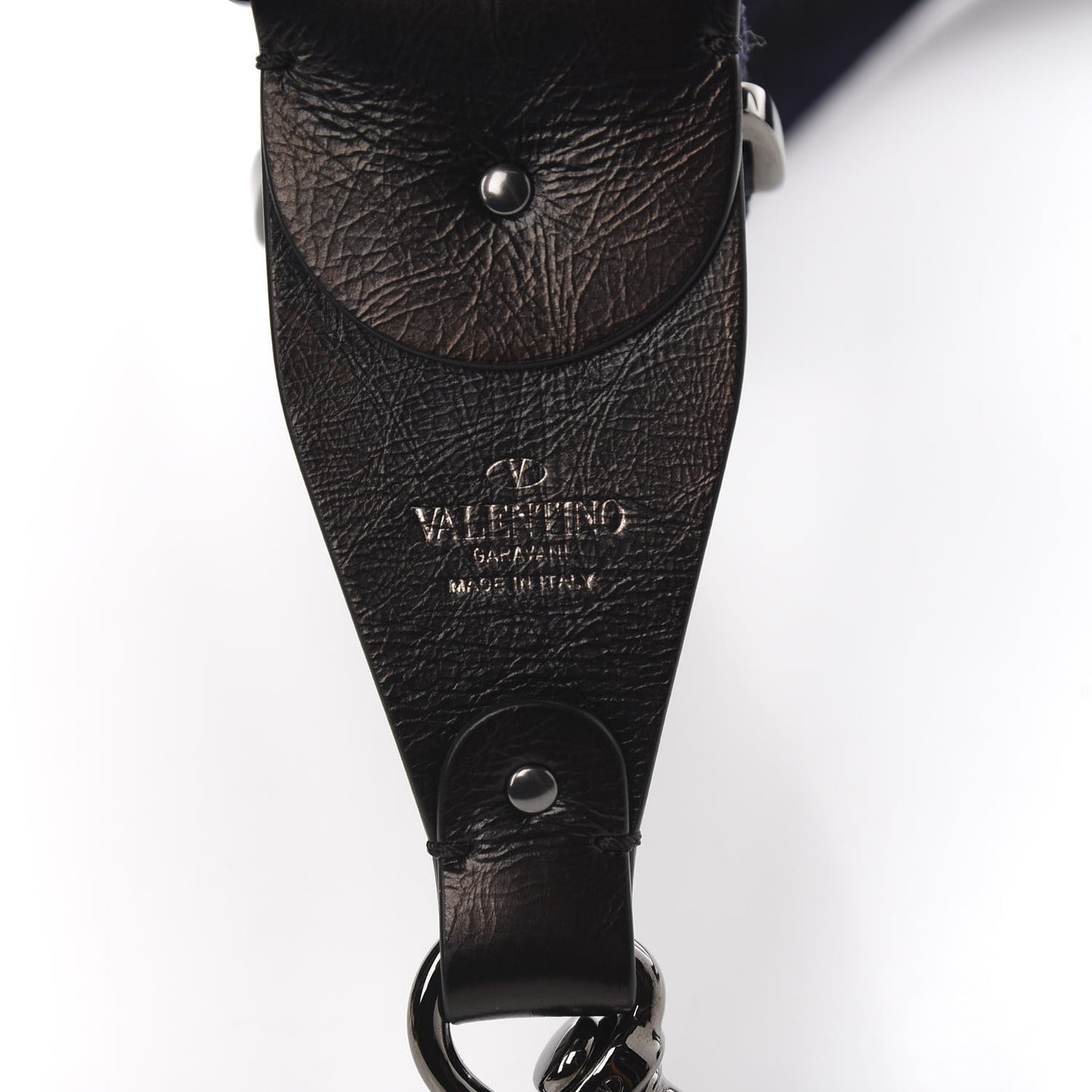 Canvas Geometric Embroidered Rockstud Guitar Strap Black Blue