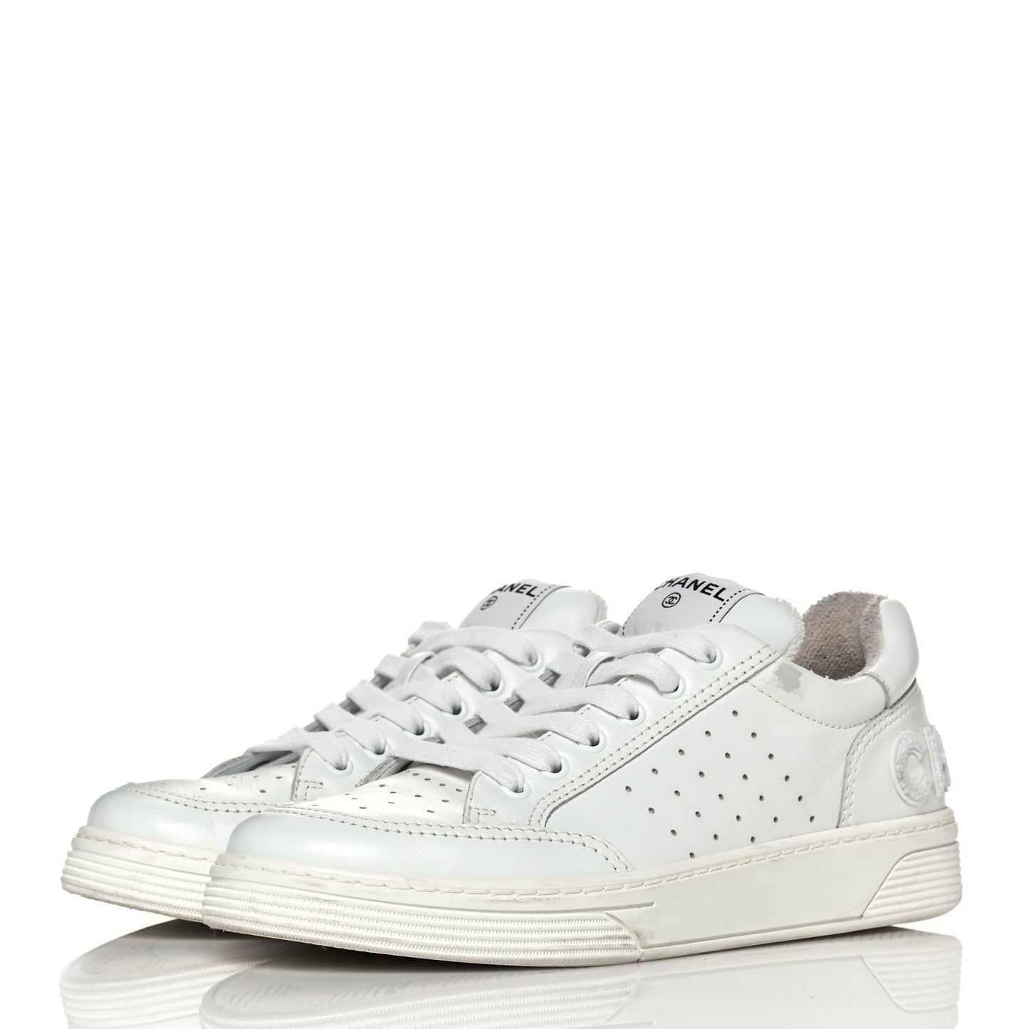 Calfskin Womens Logo Sneakers 40 White