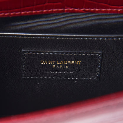 Saint Laurent Calfskin Crocodile Embossed Classic Monogram Tassel Clutch Bordeaux 6 of 6