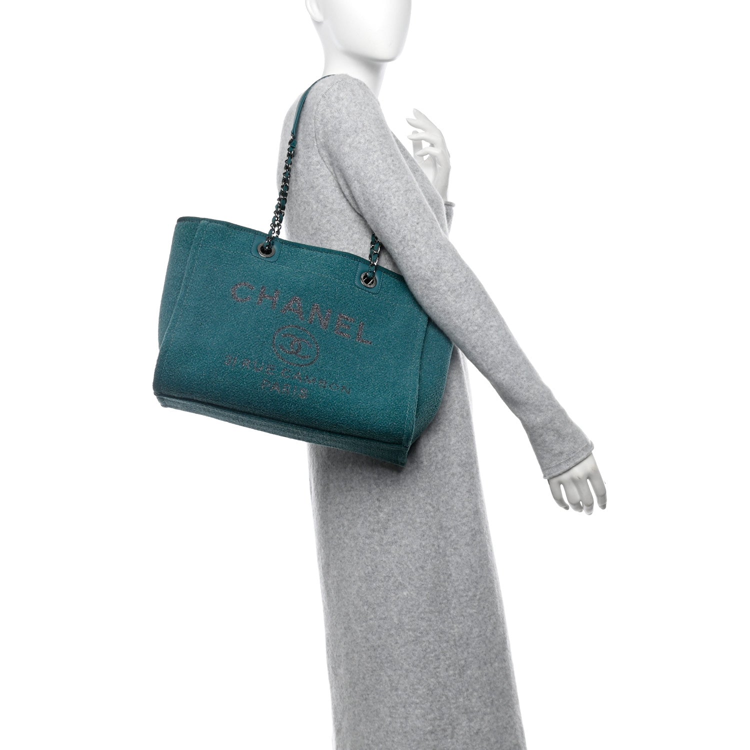Chanel Lurex Boucle Small Deauville Tote Turquoise 2 of 10