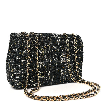 Chanel Tweed Sequin Small Single Flap Black Silvery Golden 3 of 11