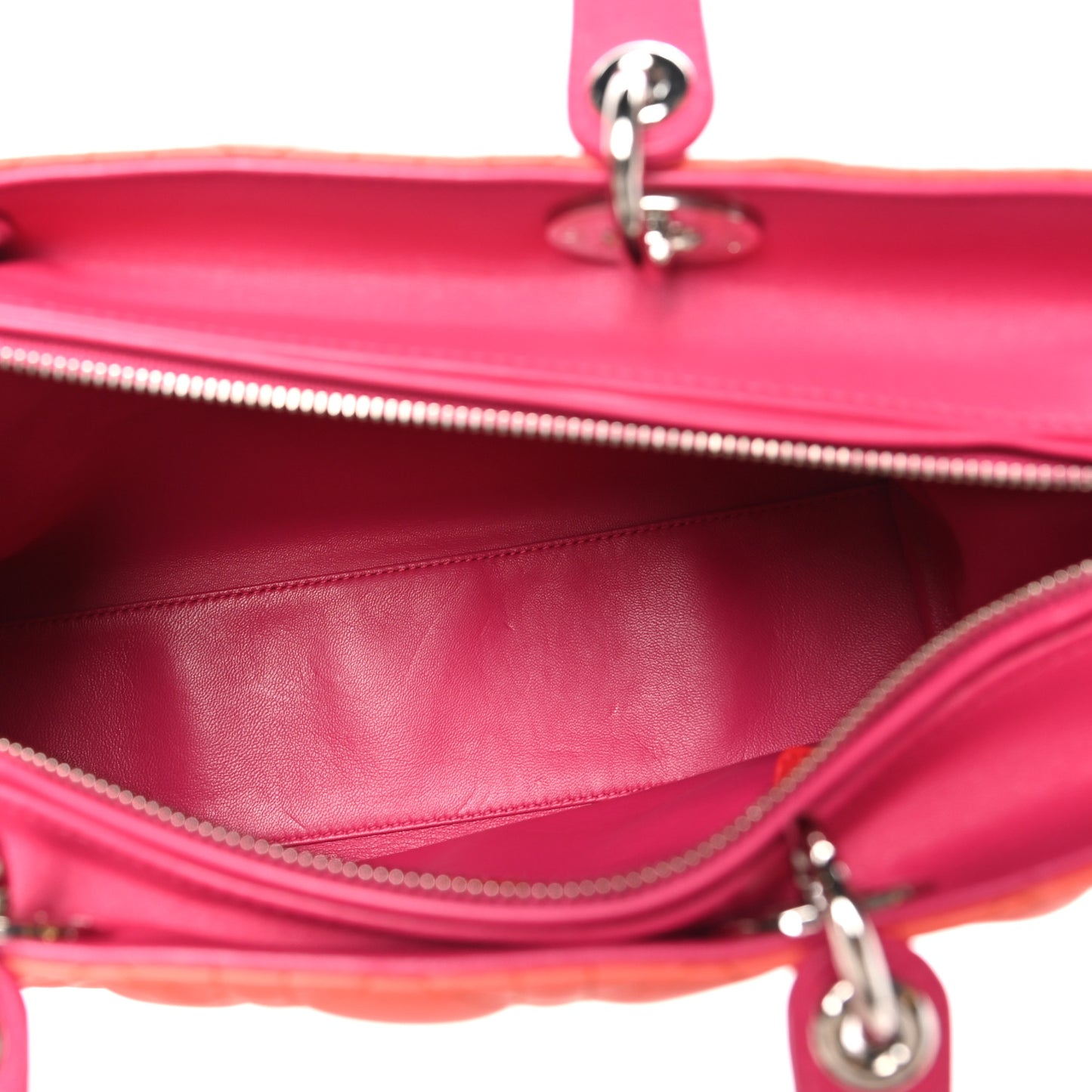Lambskin Cannage Large Bi-Color Lady Dior Orange Fuchsia