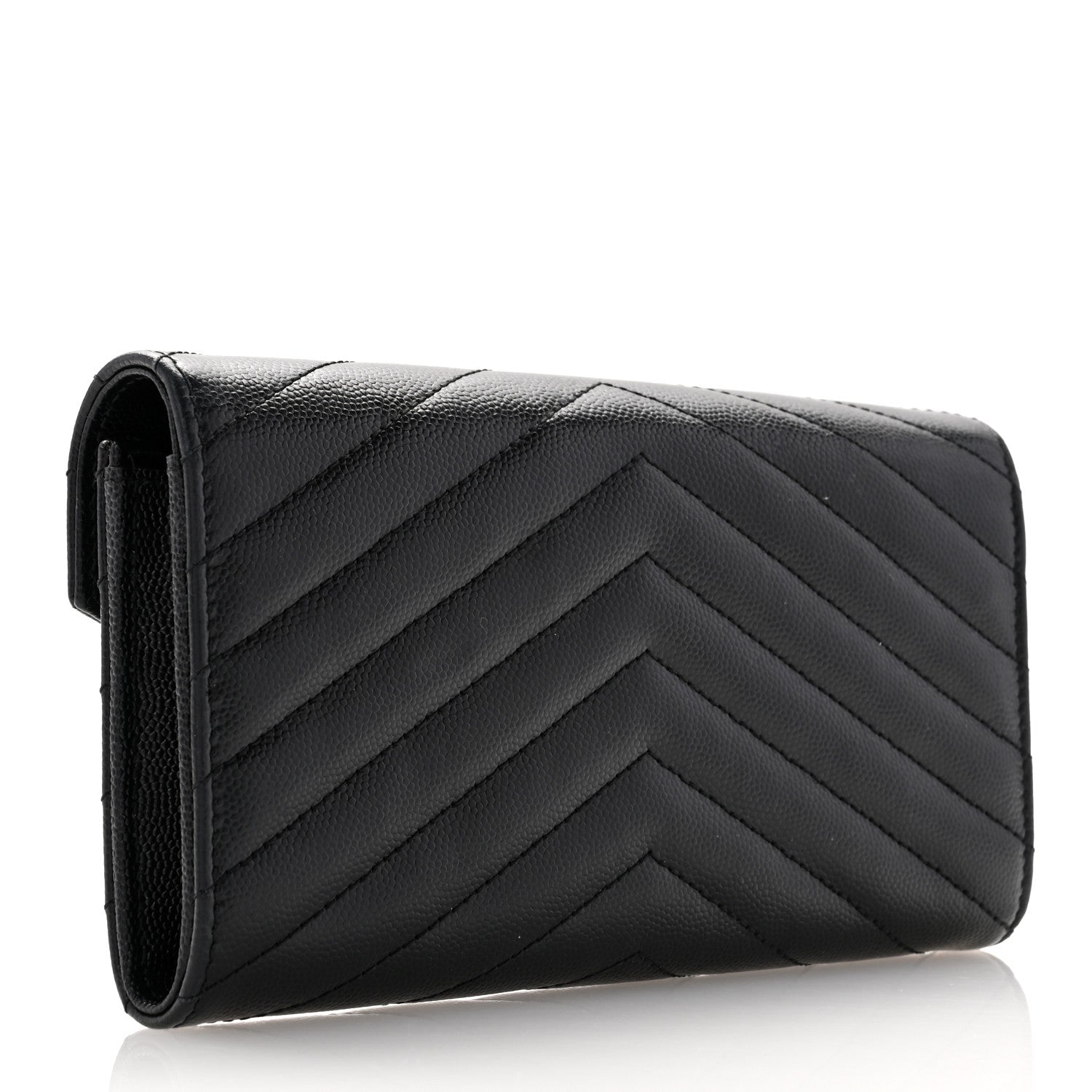Saint Laurent Grain De Poudre Matelasse Chevron Monogram Flap Wallet Black 3 of 9