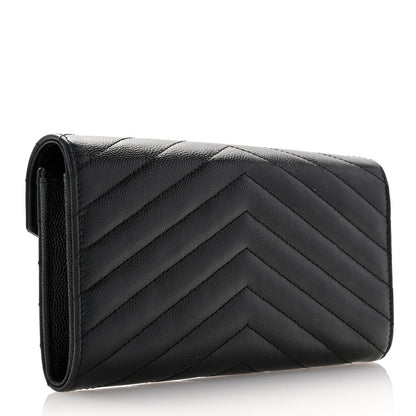 Saint Laurent Grain De Poudre Matelasse Chevron Monogram Flap Wallet Black 3 of 9