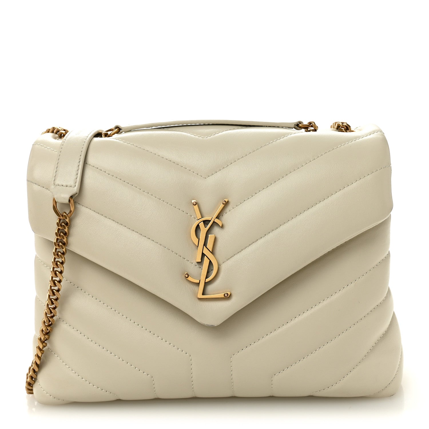 Saint Laurent Calfskin Y Quilted Monogram Small Loulou Chain Satchel Blanc Vintage 1 of 12