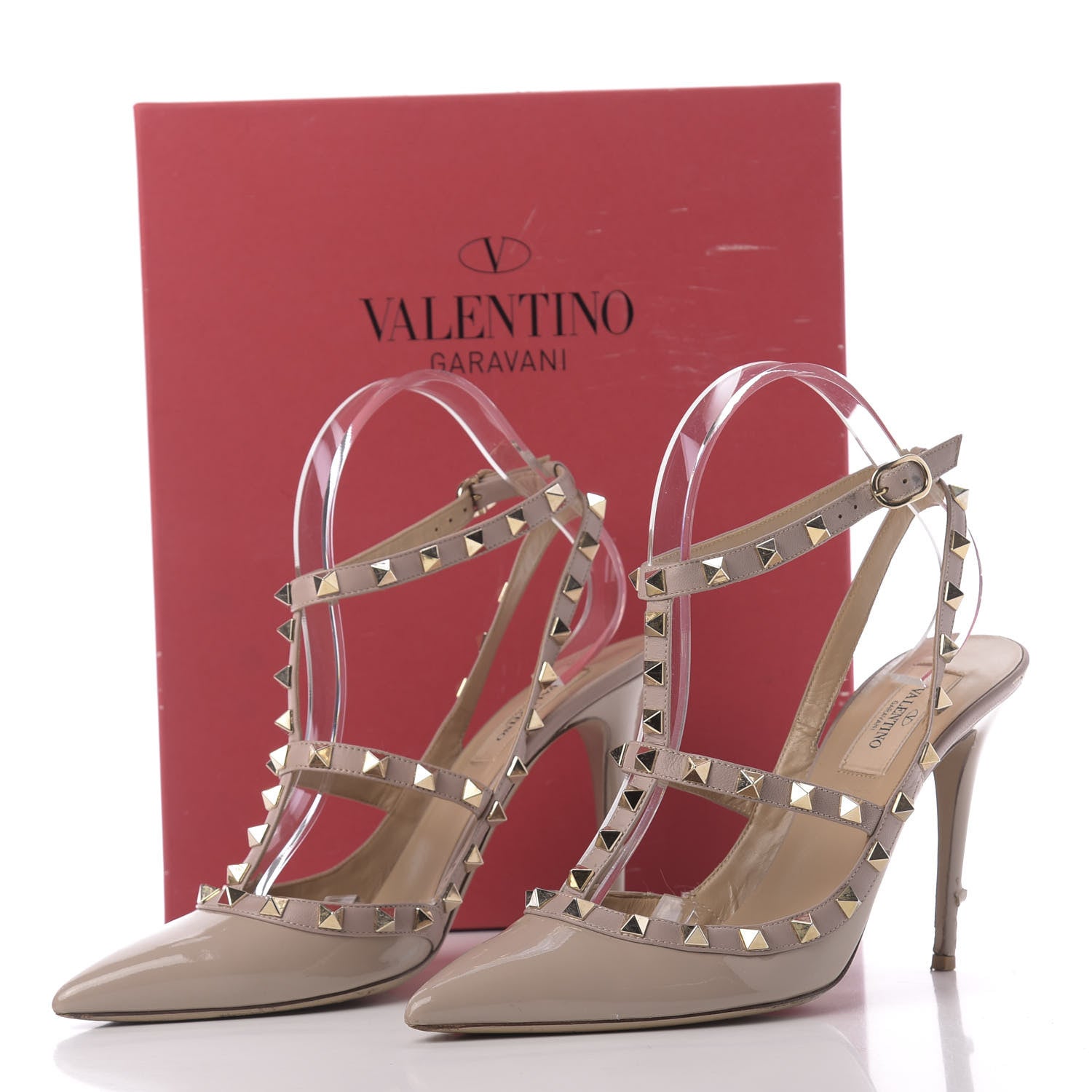 Valentino Garavani Patent Rockstud Ankle Strap Pumps 39 Poudre 12 of 12