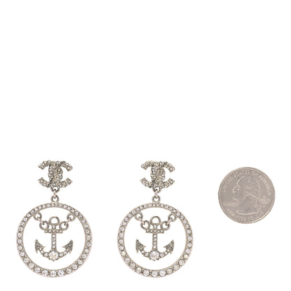 Chanel Crystal Pearl CC Anchor Drop Earrings Silver 2 of 4