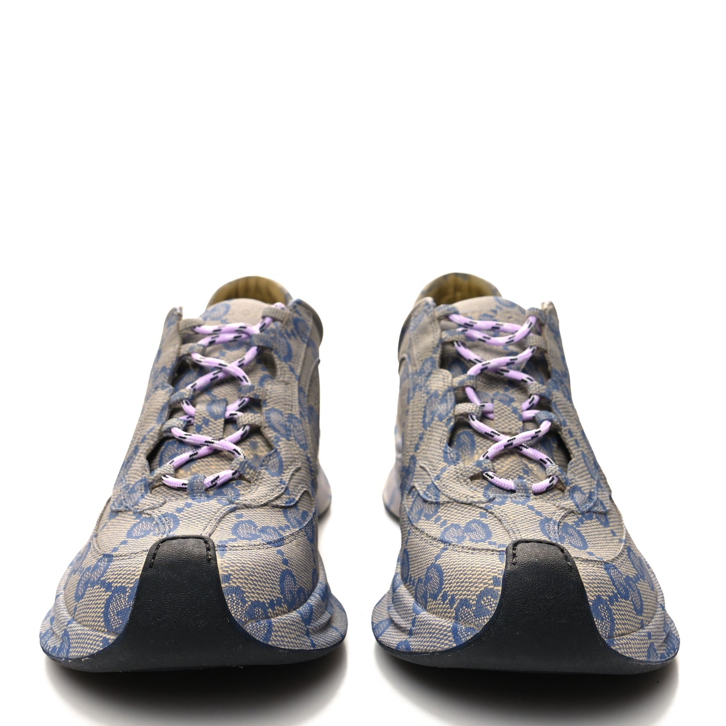 Ultralight Plume Calfskin Monogram Printed Mens Gucci Run Sneakers 10 Beige Blue