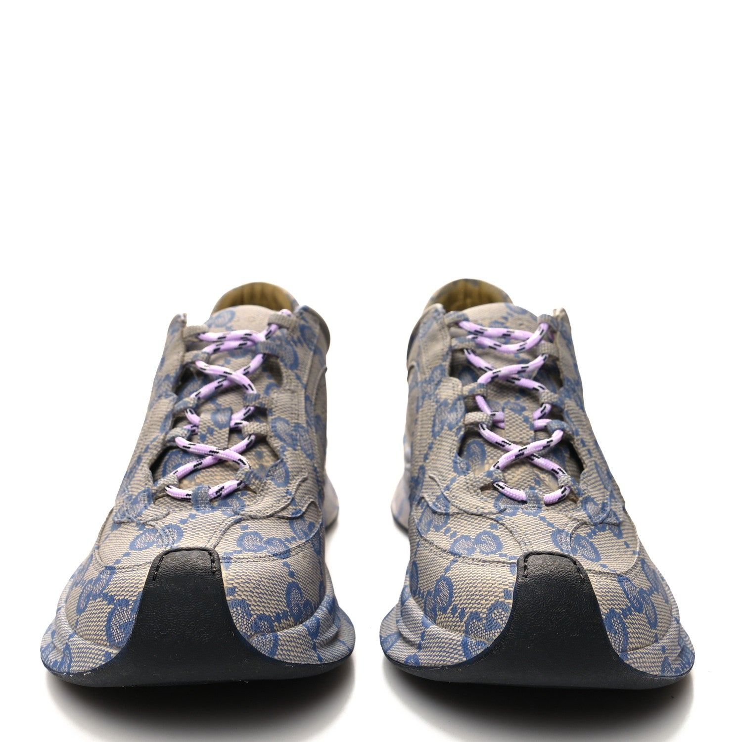 Gucci Ultralight Plume Calfskin Monogram Printed Mens Gucci Run Sneakers 10 Beige Blue 2 of 9