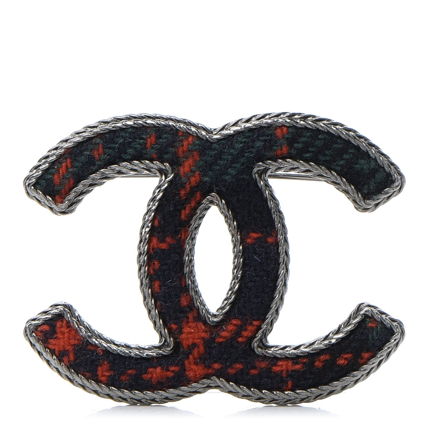 Tweed CC Brooch Silver Multicolor