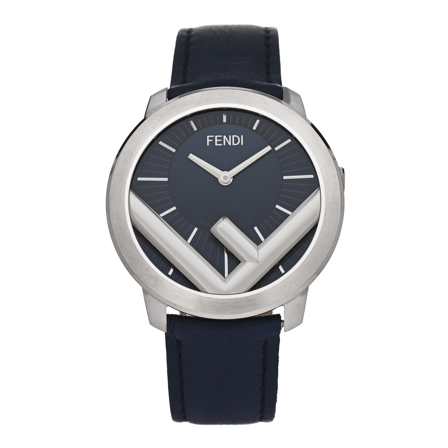 Fendi Stainless Steel Calfskin 40mm Run Away Quartz Watch Blue 1 of 5
