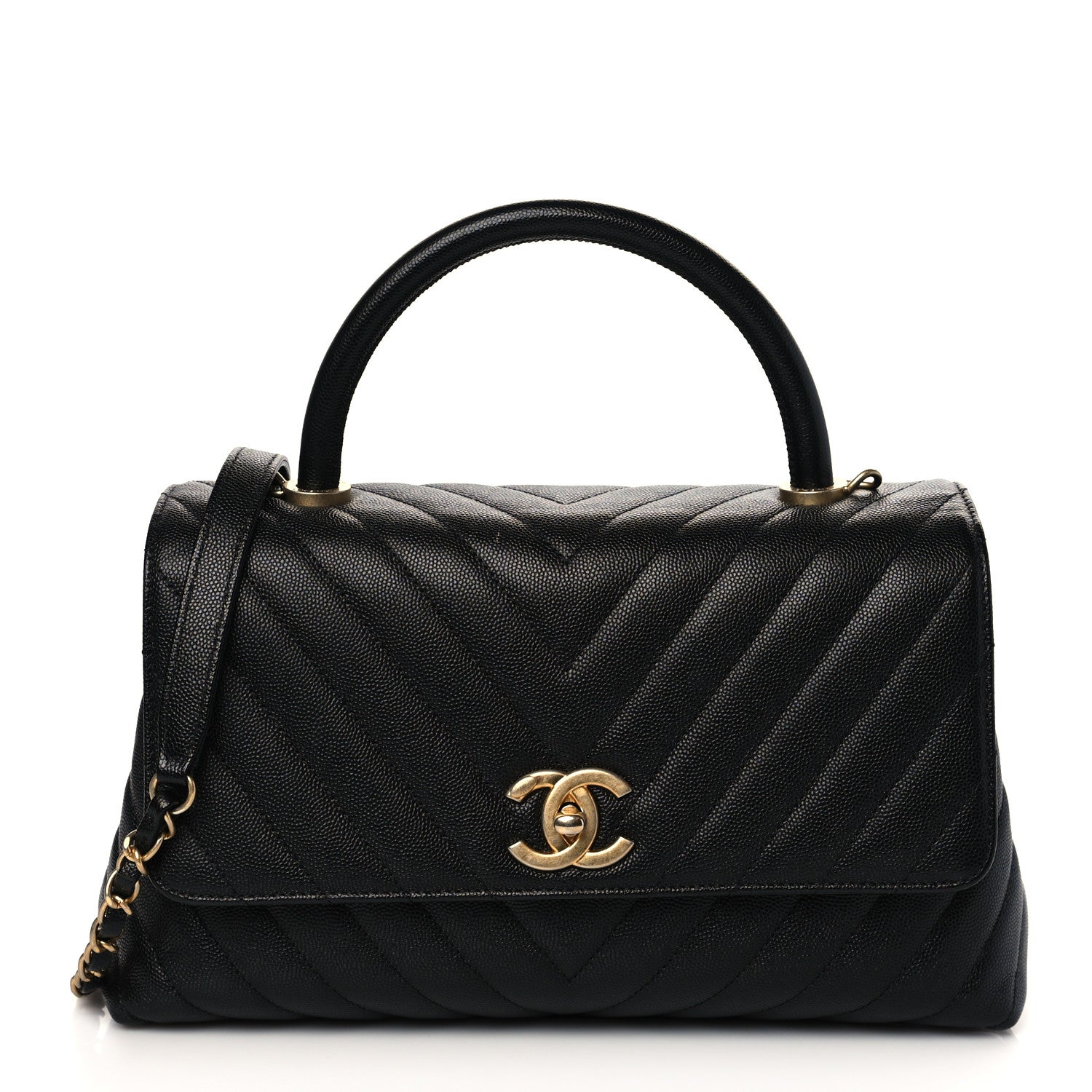 Chanel Caviar Chevron Quilted Small Coco Handle Flap Black 1 of 10
