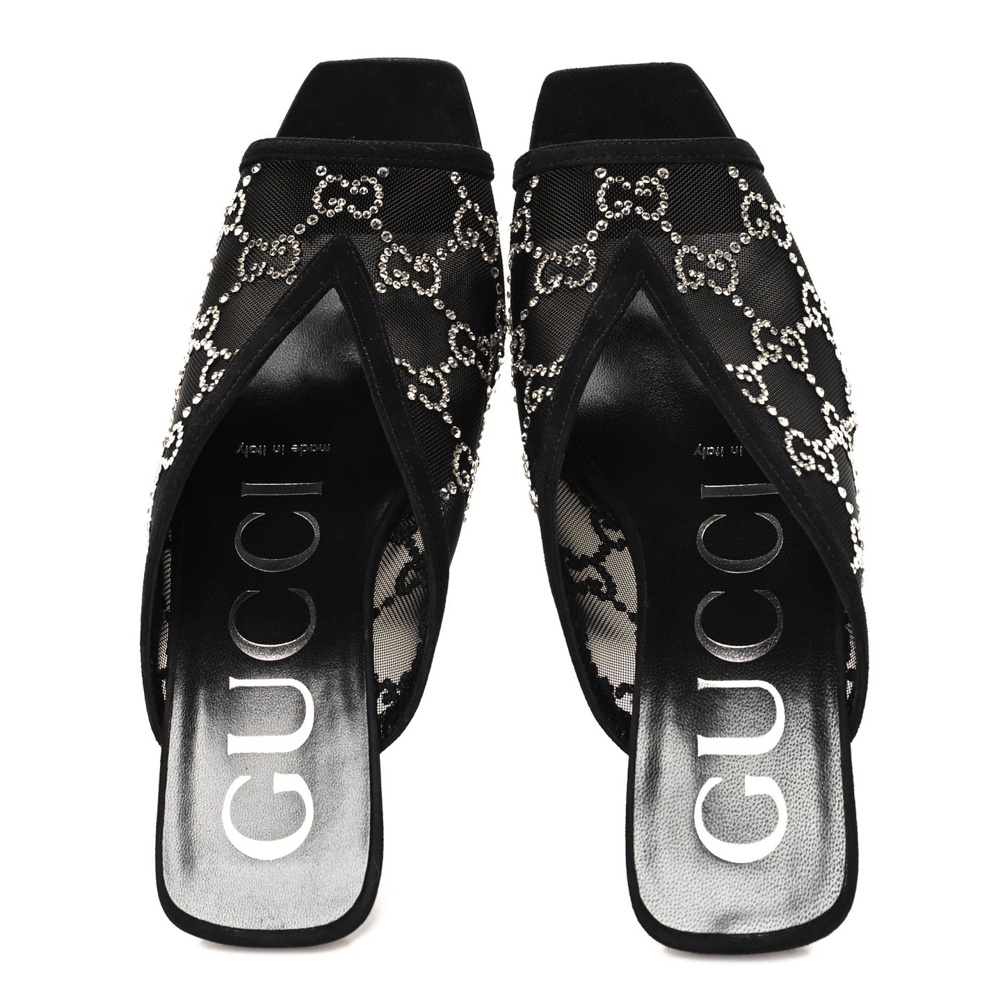 Tela Retino Kid Scamosciato Crystal GG Monogram Square G 95mm Slide Sandals 35  Black