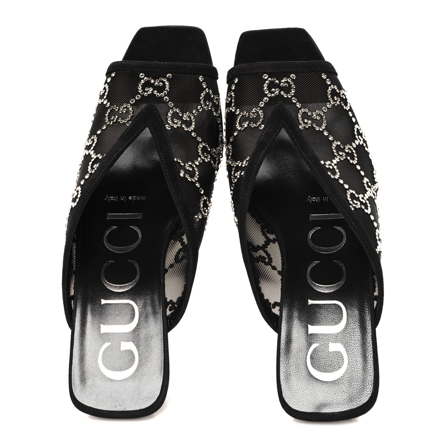 Gucci Tela Retino Kid Scamosciato Crystal GG Monogram Square G 95mm Slide Sandals 35  Black 2 of 8