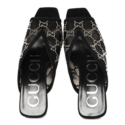 Gucci Tela Retino Kid Scamosciato Crystal GG Monogram Square G 95mm Slide Sandals 35  Black 2 of 8