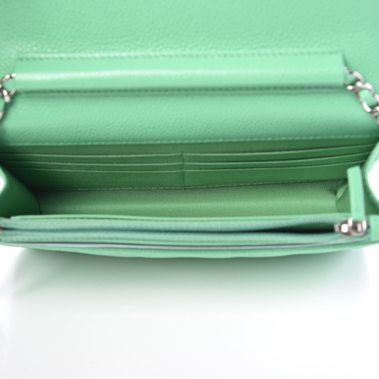 Chanel Caviar Chevron Quilted Wallet On Chain WOC Green 5 of 11