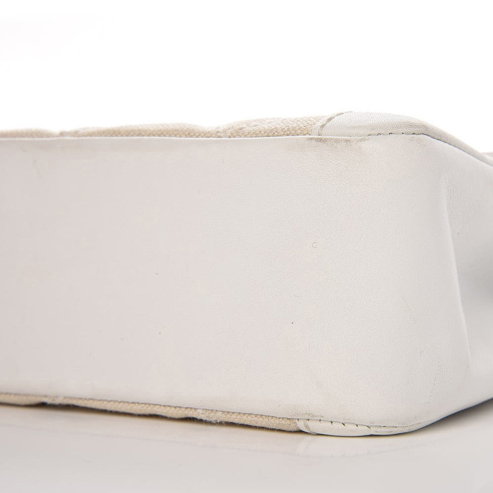 Lambskin Canvas Quilted Top Handle Flap Bag White