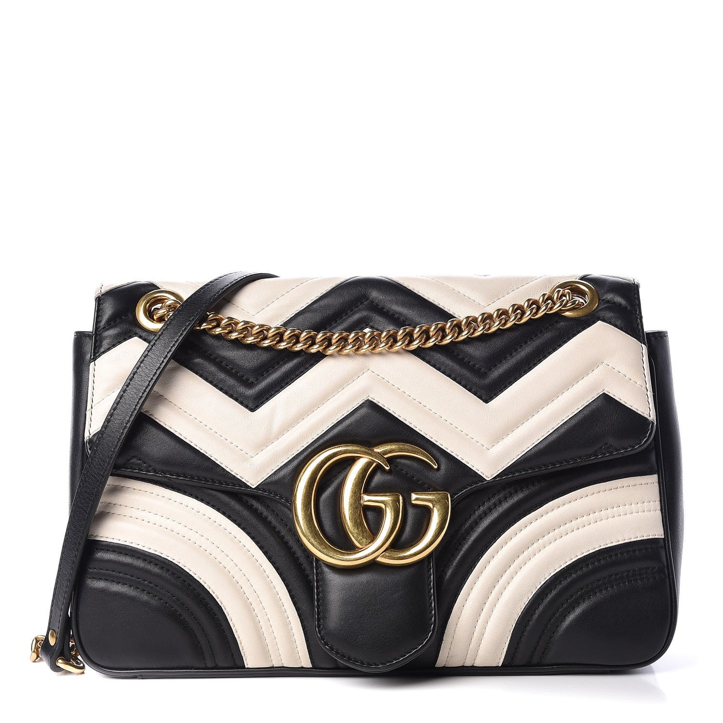 Calfskin Matelasse Medium GG Marmont Shoulder Bag Black White