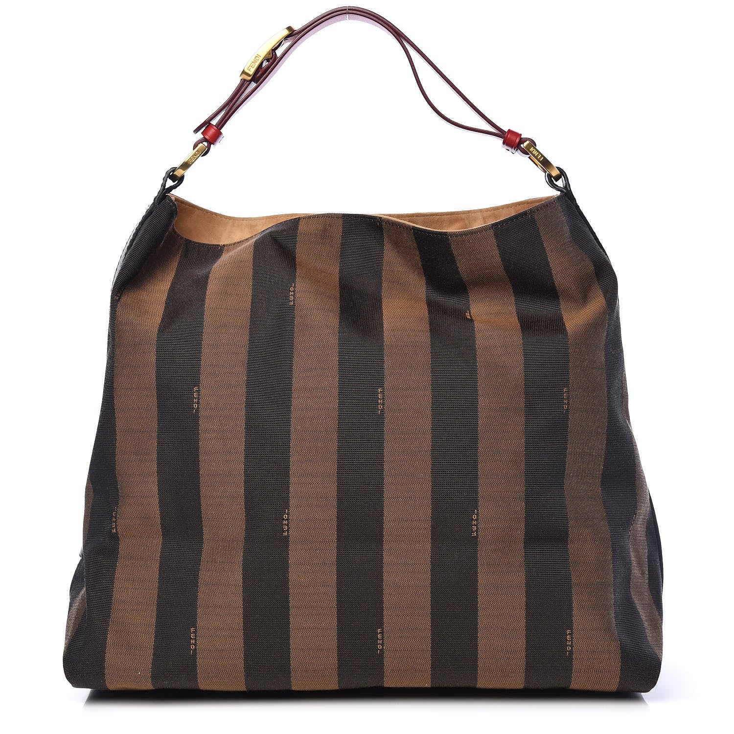 Fendi Pequin Cuoio Vegetale Large Hobo Tobacco Rosso Black 1 of 13