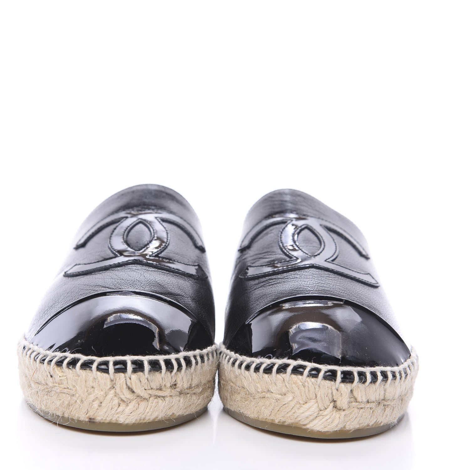 Chanel Iridescent Goatskin Patent CC Espadrille Mules 39 Black 2 of 10