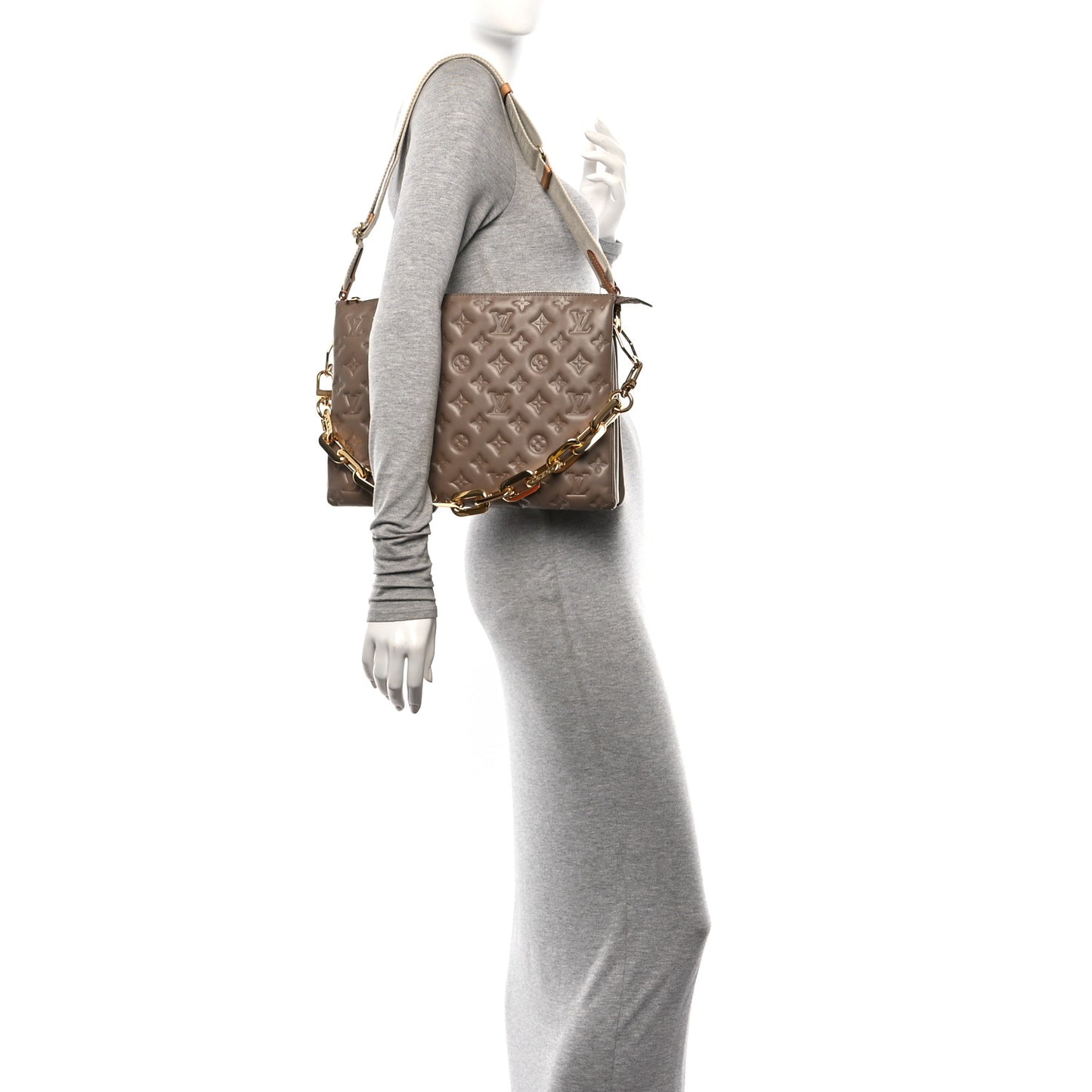 Lambskin Embossed Monogram Coussin MM Taupe