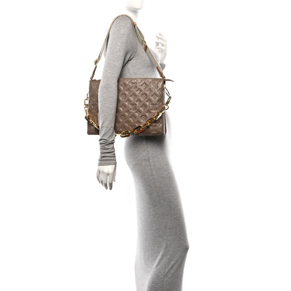 Louis Vuitton Lambskin Embossed Monogram Coussin MM Taupe 2 of 12