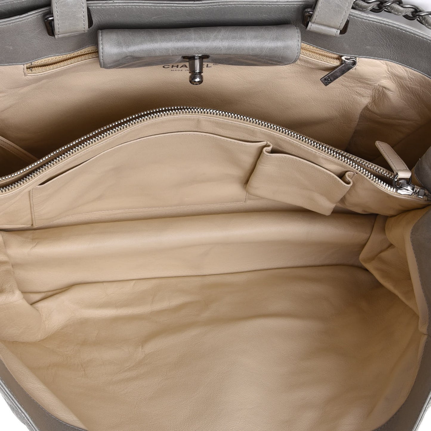 Glazed Calfskin Quilted Boy Tote Light Grey