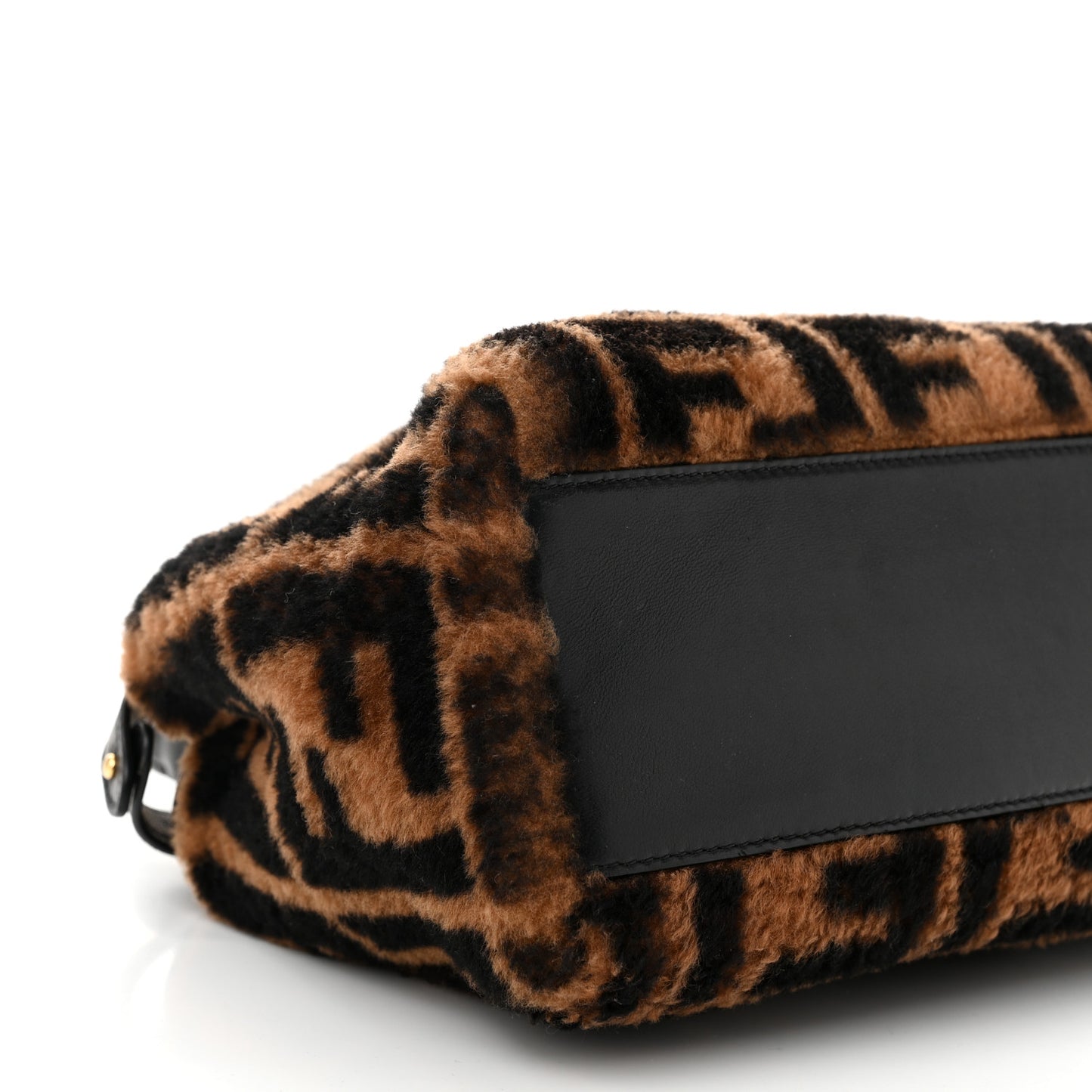 Shearling Nappa Macro FF 1974 Mini Peekaboo Iconic Satchel Tobacco Black