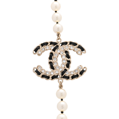 Chanel Pearl Crystal Lambskin CC Long Necklace Gold Black 4 of 6