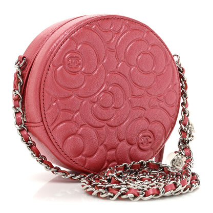 Chanel Goatskin Camellia Quilted Round Clutch With Chain Dark Pink 3 of 9