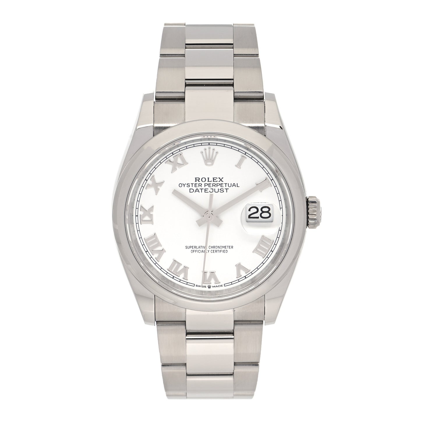 Stainless Steel 36mm Oyster Perpetual Datejust Watch White Roman 126200