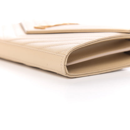 Saint Laurent Grain De Poudre Matelasse Chevron Monogram Chain Wallet Nude Powder 8 of 10