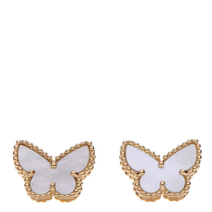 Van Cleef & Arpels 18K Yellow Gold Mother of Pearl Sweet Alhambra Butterfly Earrings 1 of 7