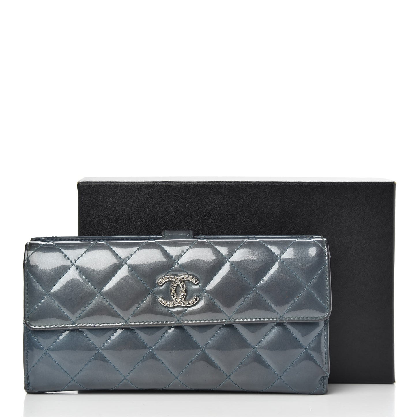 Patent Quilted Brilliant Flap Wallet Royal Blue