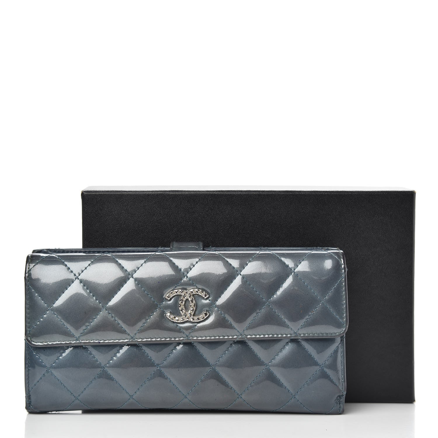 Chanel Patent Quilted Brilliant Flap Wallet Royal Blue 18 of 18