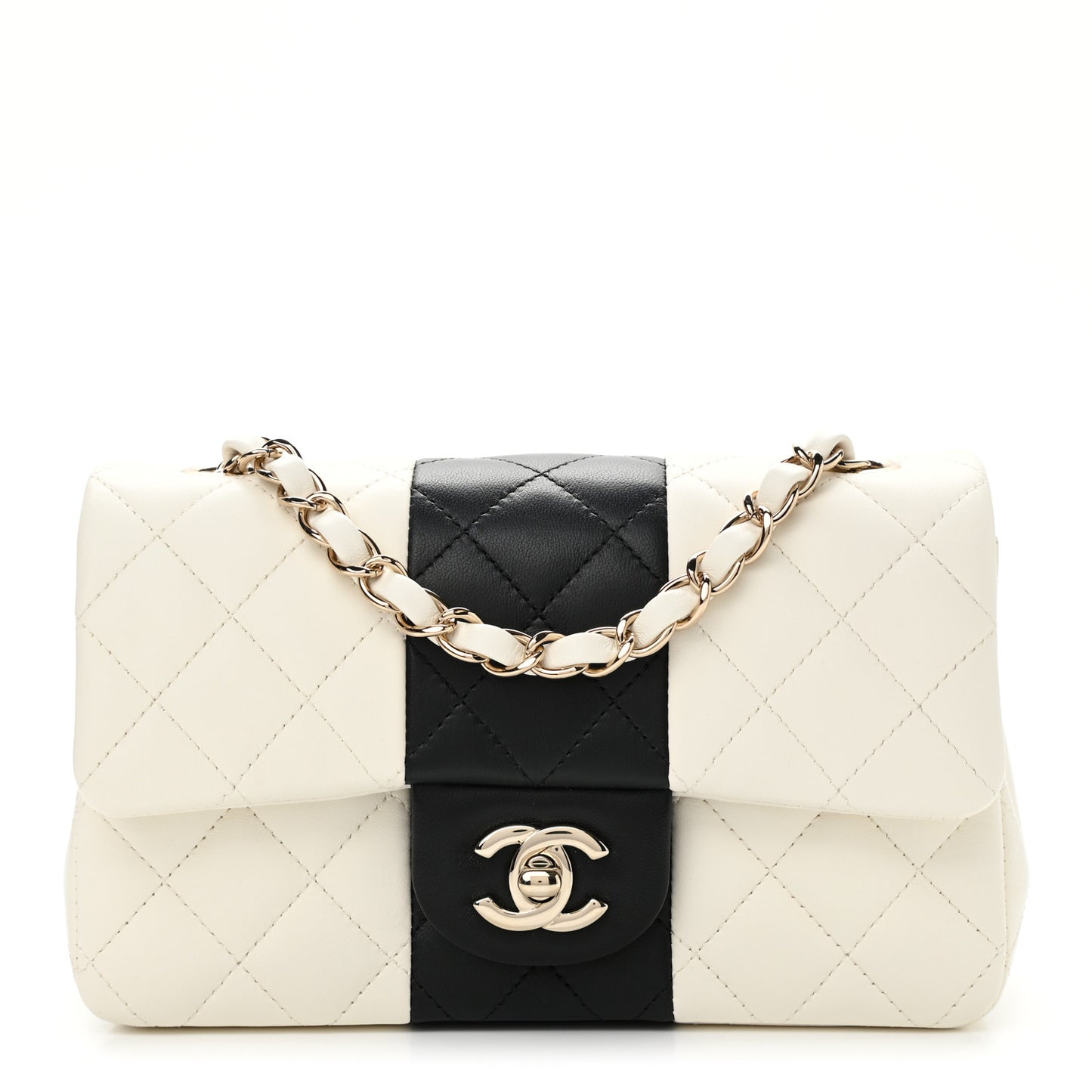 Lambskin Quilted Mini Rectangular Flap White Black