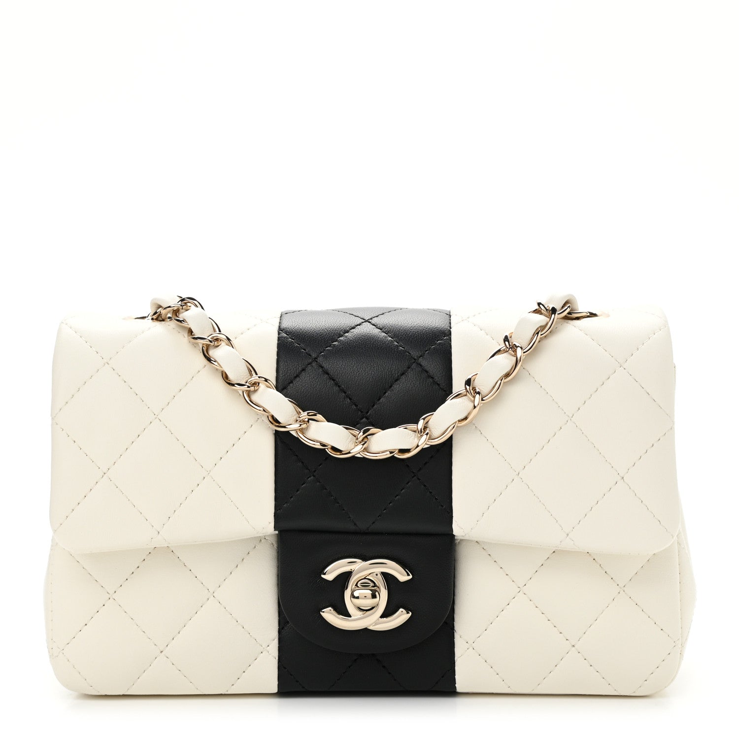 Chanel Lambskin Quilted Mini Rectangular Flap White Black 1 of 11