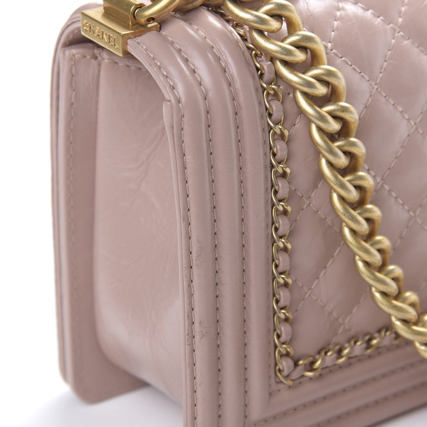 Aged Calfskin Quilted Medium Jacket Boy Flap Pink