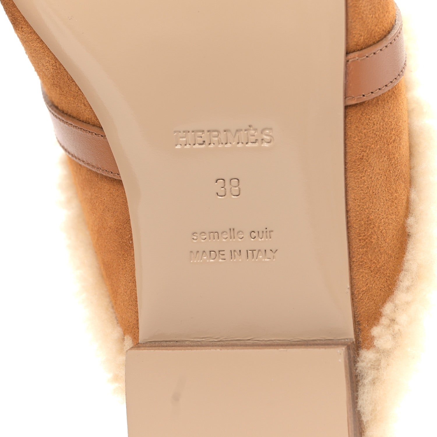 Hermes Suede Goatskin Woolskin Womens Oz Mules 38 Naturel 6 of 8