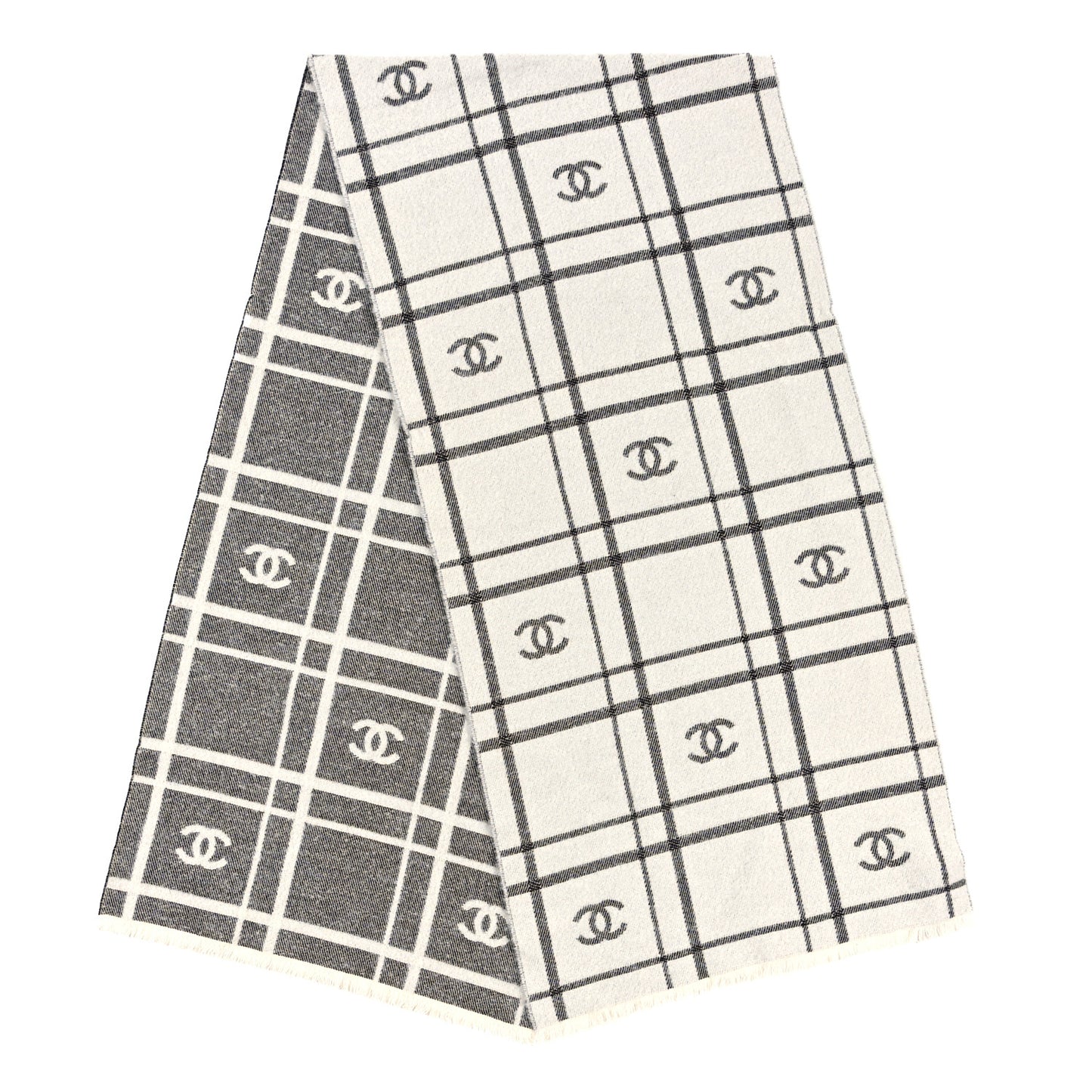 Wool Cashmere CC Scarf White Grey