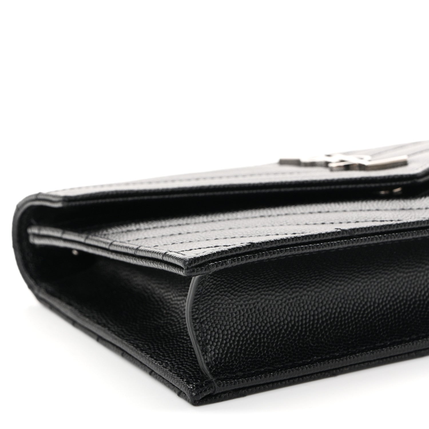 Saint Laurent Grain De Poudre Matelasse Chevron Monogram Envelope Chain Wallet Black 8 of 10