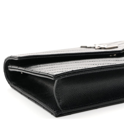 Saint Laurent Grain De Poudre Matelasse Chevron Monogram Envelope Chain Wallet Black 8 of 10